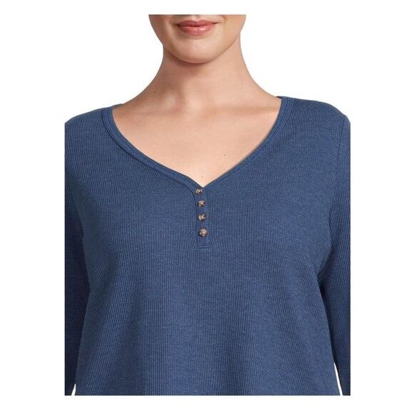 Terra & sky women  thermal knit waffle long sleeve blue v neck plus 4XL-5XL new - Picture 3 of 7